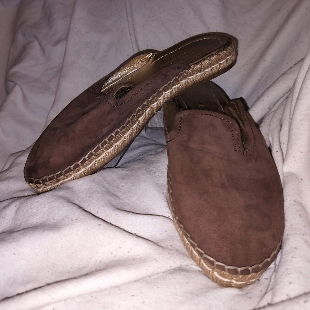 Prada Mocha suede mules. Sz 38.5
